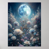 Lunar Bloom – Volle Maan en Wilde Bloementuin Kuns Poster (Voorkant)