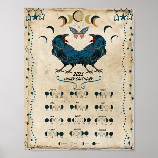 LUNAR CALENDAR 2023, Crow Moon, Wicca Witch Moon Poster (Voorkant)