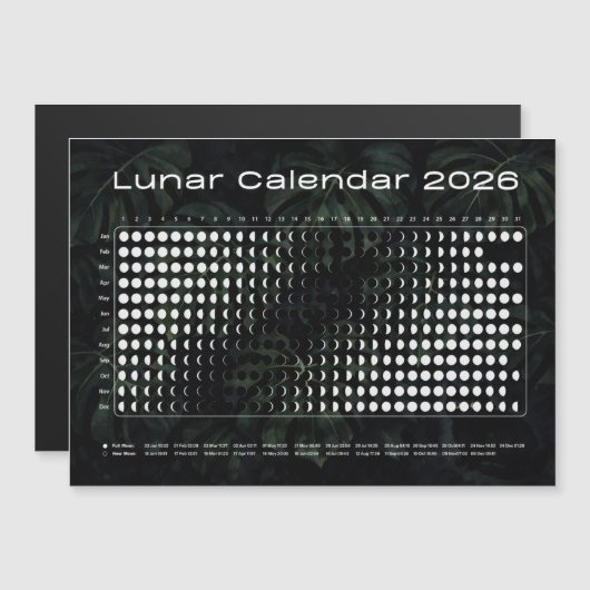 Lunar Calendar 2026 Moon Phases Chart (Voorkant / Achterkant)