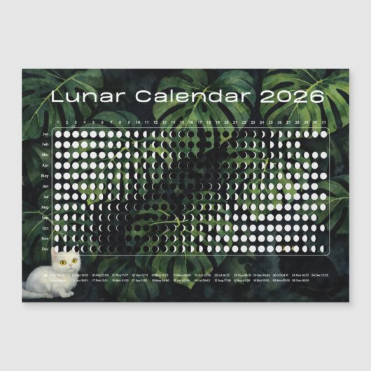 Lunar Calendar 2026 Moon Phases Monstera cats (Voorkant)