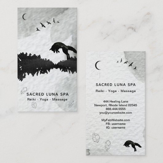 *~* Lunar Cosmic Fox Leaping Pine Trees Moon Visitekaartje (Voorkant / Achterkant)