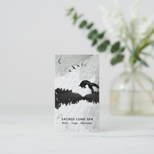 *~* Lunar Cosmic Fox Leaping Pine Trees Moon Visitekaartje (Staand voorkant)