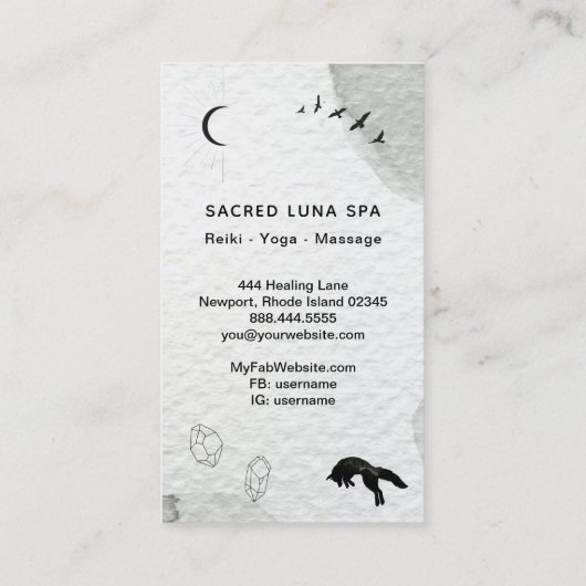 *~* Lunar Cosmic Fox Leaping Pine Trees Moon Visitekaartje (Achterkant)