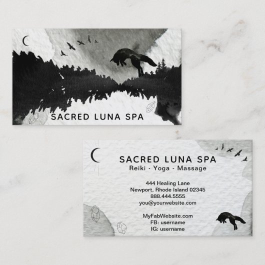 *~* Lunar Cosmic Moon Fox Leaping Pine Trees Visitekaartje (Voorkant / Achterkant)