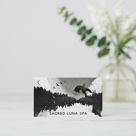 *~* Lunar Cosmic Moon Fox Leaping Pine Trees Visitekaartje (Staand voorkant)