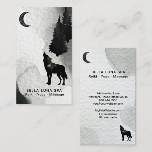 *~* Lunar Cosmic Moon Howling Wolf Pine Trees Visitekaartje (Voorkant / Achterkant)