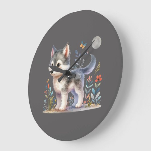 Lunar Cub - Baby Wolf Wall Clock Grote Klok (Hoek)