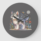Lunar Cub - Baby Wolf Wall Clock Grote Klok (Voorkant)