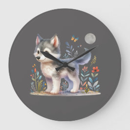Lunar Cub - Baby Wolf Wall Clock Grote Klok