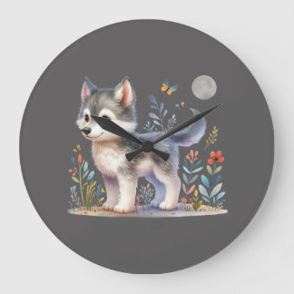 Lunar Cub - Baby Wolf Wall Clock Grote Klok