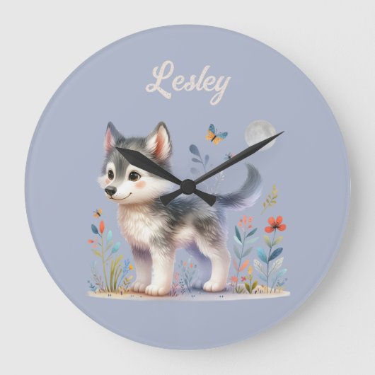 Lunar Cub - Baby Wolf wandklok (Voorkant)