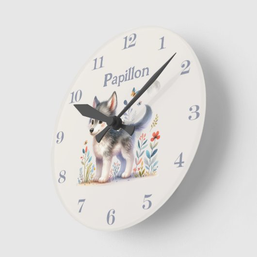 Lunar Cub - Customizable Name Baby Wolf Wall Clock Ronde Klok (Hoek)