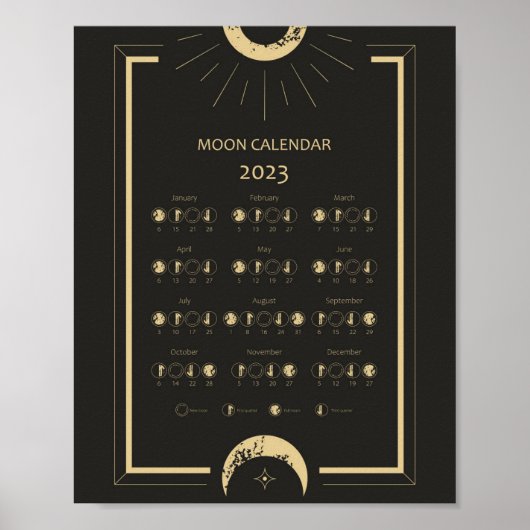 Lunar Cycle Moon Phases Calendar 2023 Poster (Voorkant)