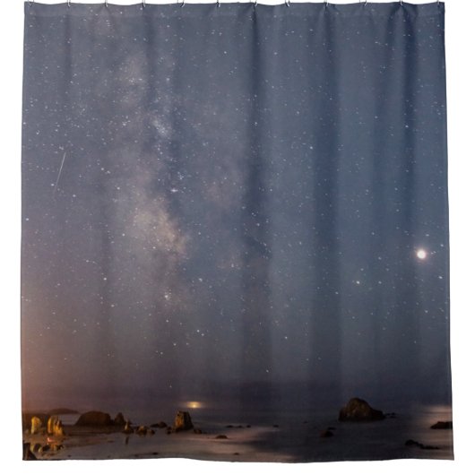 Lunar Eclipse & Milky Way | Bandon Beach Oregon Douchegordijn (Voorkant)