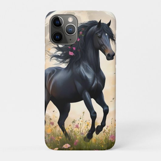 Lunar Elegance: Black Fantasy Paard met Maan Case-Mate iPhone Case (Achterkant)