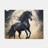 Lunar Elegance: Black Fantasy Paard met Maan Deurmat (Voorkant)