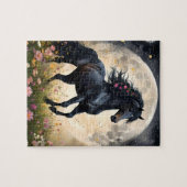 Lunar Elegance: Black Fantasy Paard met Maan Legpuzzel (Horizontaal)