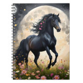 Lunar Elegance: Black Fantasy Paard met Maan Notitieboek (Voorkant)
