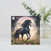 Lunar Elegance: Black Fantasy Paard met Maan Save The Date (Staand voorkant)