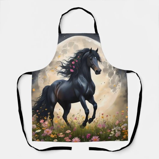 Lunar Elegance: Black Fantasy Paard met Maan Schort (Voorkant)