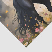 Lunar Elegance: Black Fantasy Paard met Maan Tissuepapier (Detail)