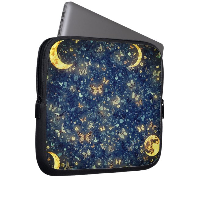 Lunar Glow Cosmic Blue Night Garden Laptop Sleeve (Voorkant Rechts)