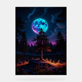 Lunar Glow Forest – een rustig kosmisch nachtlands Acryl Bord