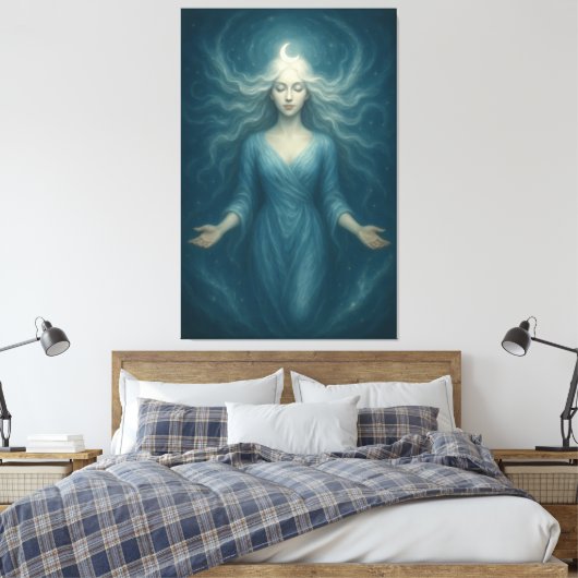Lunar Goddess of Tranquil Light – Celestial Moon Canvas Afdruk (Insitu (Slaapkamer))
