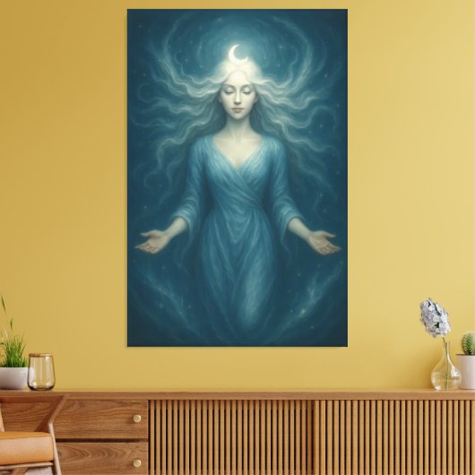 Lunar Goddess of Tranquil Light – Celestial Moon Canvas Afdruk (Insitu (Woonkamer))