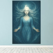 Lunar Goddess of Tranquil Light – Celestial Moon Canvas Afdruk (Insitu (Houten vloer))