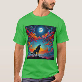Lunar Howl: een wolvenserenade onder een levendige T-shirt