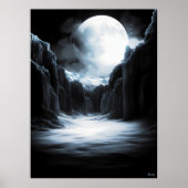 Lunar Ice Canyon - Monochrome maanverlichte landsc Poster (Voorkant)