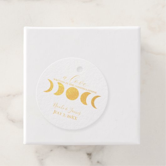 Lunar Luxe Black & Cream Moon Phase Wedding Bedankjes Labels (Met doos)