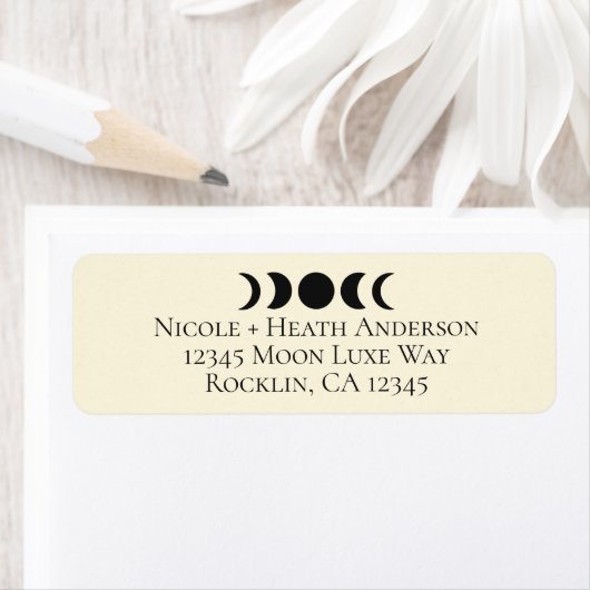 Lunar Luxe Black & Cream Moon Phase Wedding Etiket (Insitu)