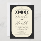 Lunar Luxe Black & Cream Moon Phase Wedding Kaart (Voorkant)
