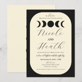 Lunar Luxe Black & Cream Moon Phase Wedding Kaart