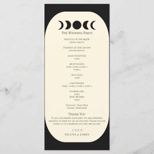 Lunar Luxe Black Cream Moon Phase Wedding Programm Menu (Achterkant)