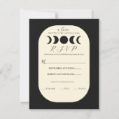 Lunar Luxe Black & Cream Moon Phase Wedding RSVP Kaart (Voorkant)