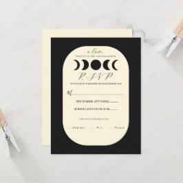 Lunar Luxe Black & Cream Moon Phase Wedding RSVP Kaart