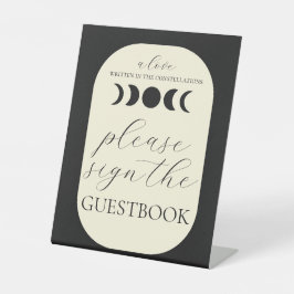 Lunar Luxe Zwart & Crème Maan Fase Trouwbord Reclamebord Met Voetstuk