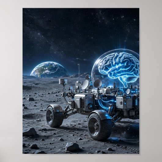 Lunar Mind — Maan Rover AI Computer Poster (Voorkant)