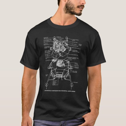 Lunar Module Retro Ruimtediagram Blu T-shirt (Voorkant)