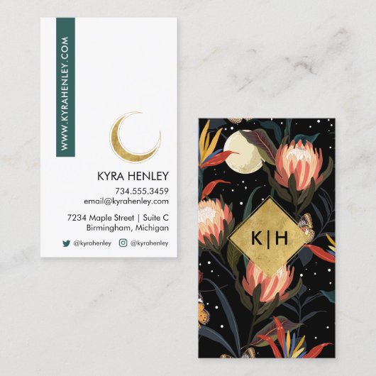 Lunar Moon Floral Celestial Moderne Visitekaartje (Voorkant / Achterkant)