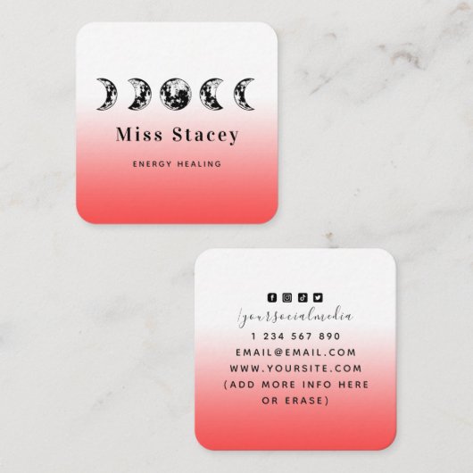 Lunar Moon Phase Energy Healer Spiritueel Red Ombr Vierkante Visitekaartje (Voorkant / Achterkant)
