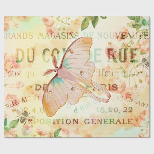  Lunar Moth en Rozen Ephemera Cadeaupapier (Vlak)
