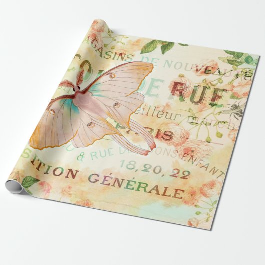 Lunar Moth en Rozen Ephemera Cadeaupapier (Uitgerold)