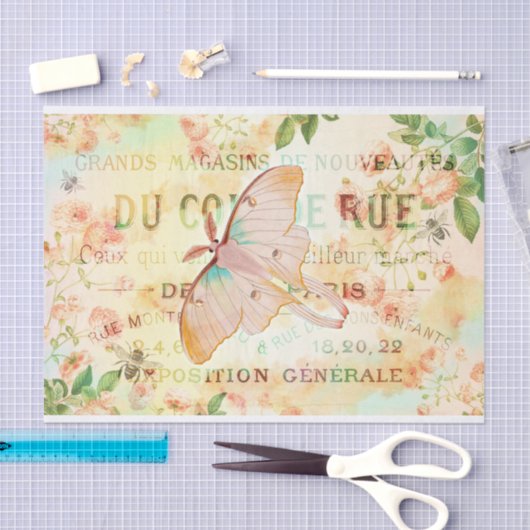 Lunar Moth en Rozen Ephemera-weefselpapier Tissuepapier (Craft)