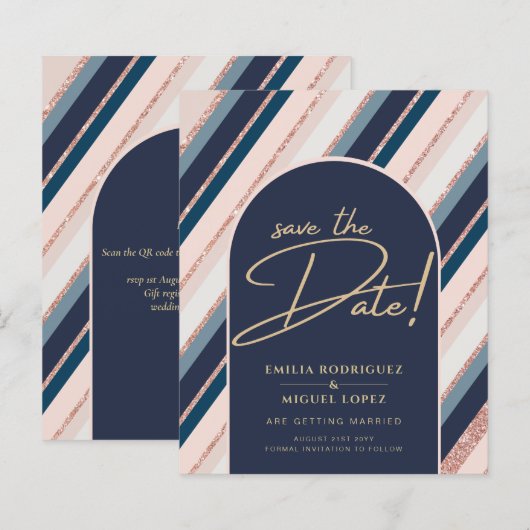 Lunar Navy Blue Blush Pink Rose Gold Weddenschap (Voorkant / Achterkant)