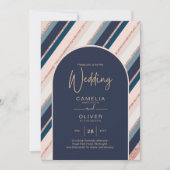 Lunar Navy Blue Blush Pink Rose Gold Weddenschap Kaart (Voorkant)