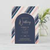 Lunar Navy Blue Blush Pink Rose Gold Weddenschap Kaart (Staand voorkant)